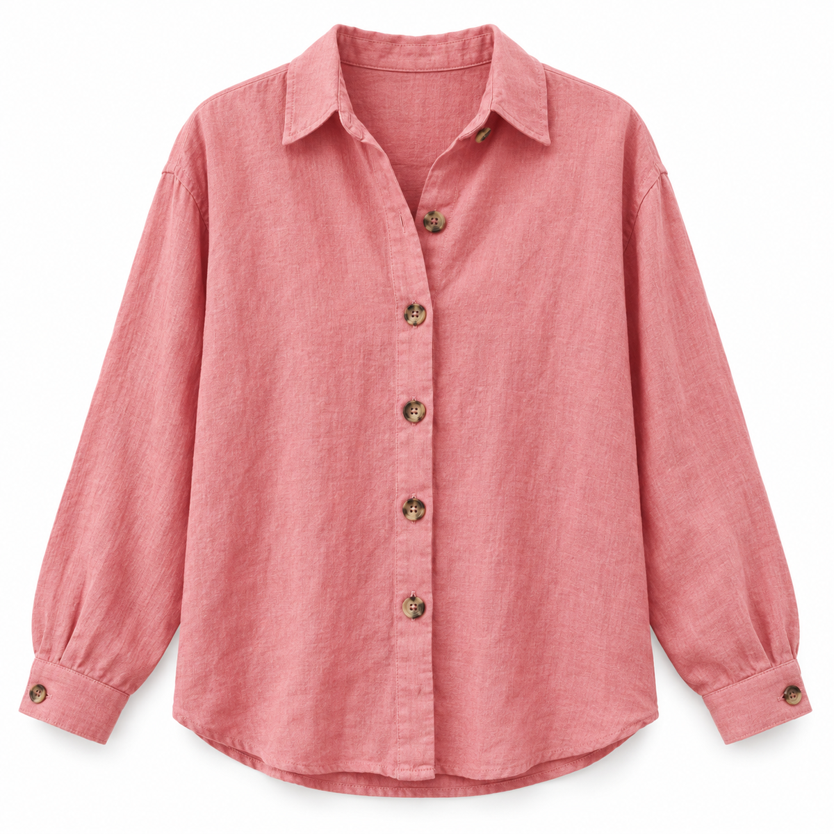 Pink Relaxed Cotton-Linen Long-Sleeve Shirt product view