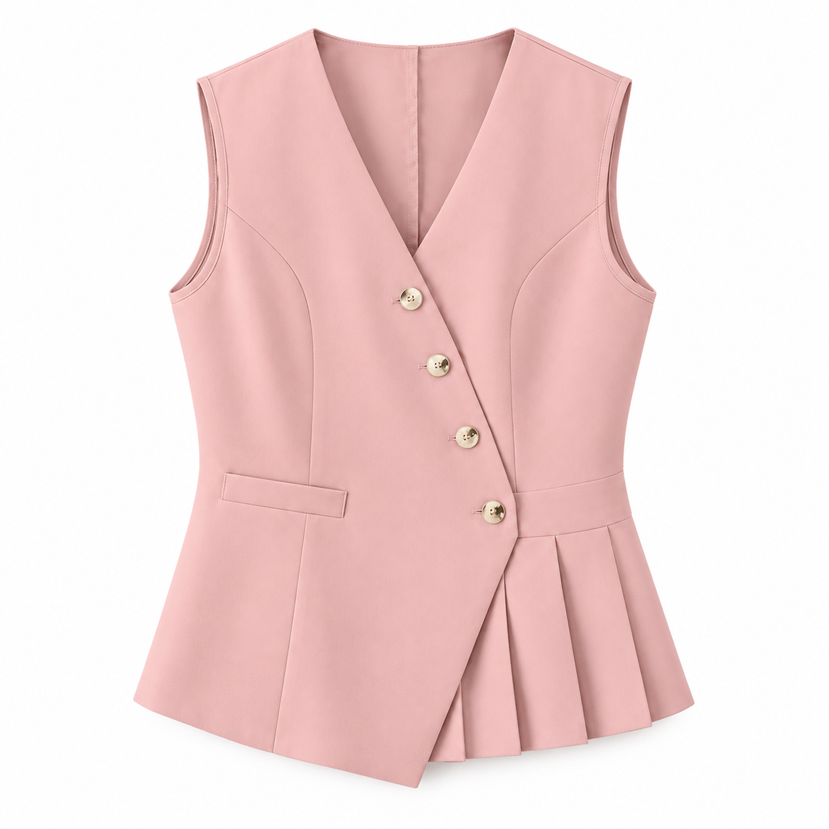Pink Pleated V-Neck Waistcoat product view