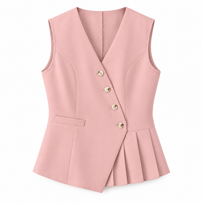 Pink Pleated V-Neck Waistcoat product view
