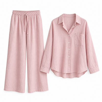 Pink Relaxed Linen Shirt & Trouser Set product view