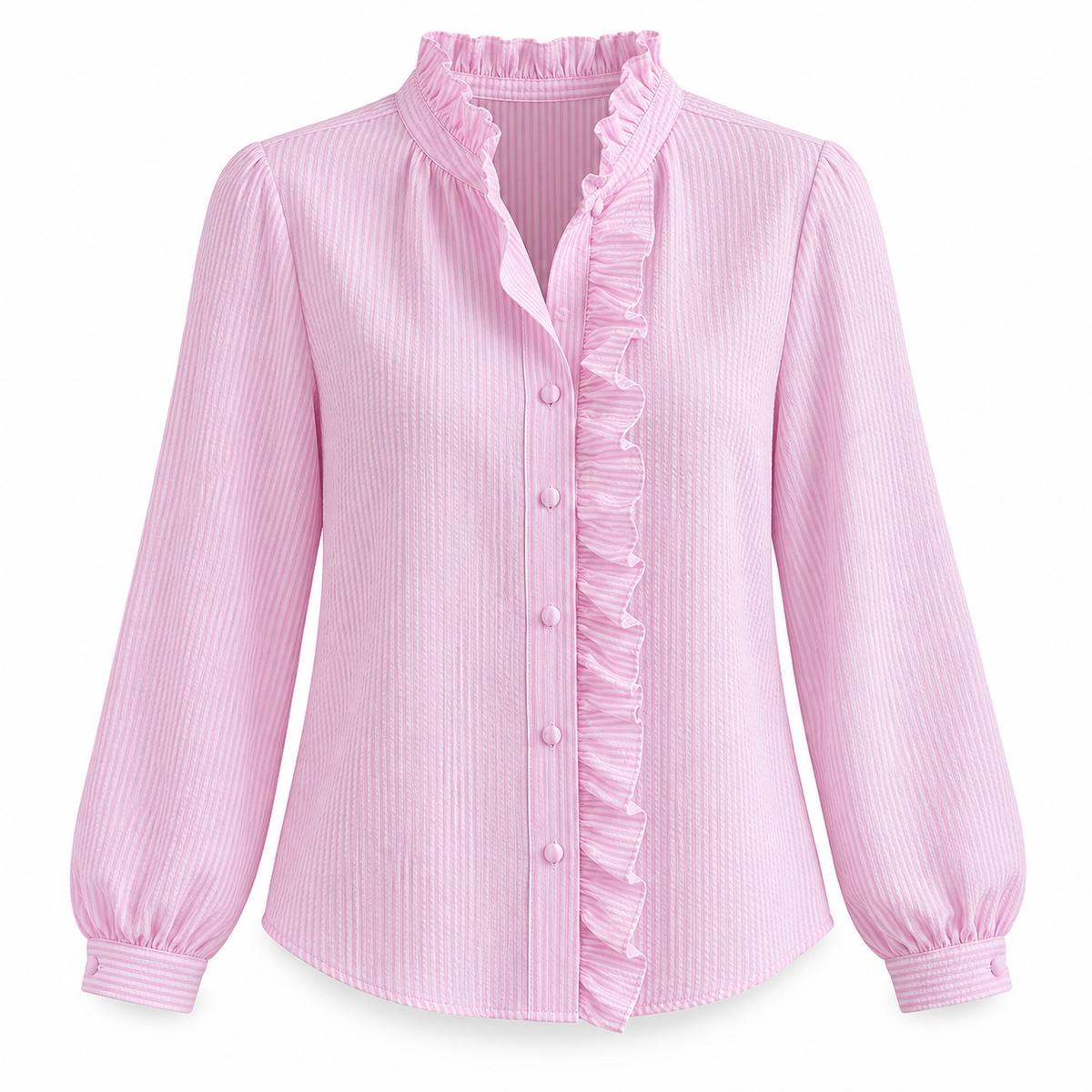 Ruched High-Neck Button Blouse
