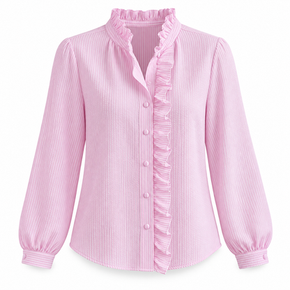 Ruched High-Neck Button Blouse