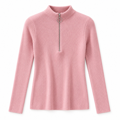 Pink Zip-Neck Knit Sweater product view