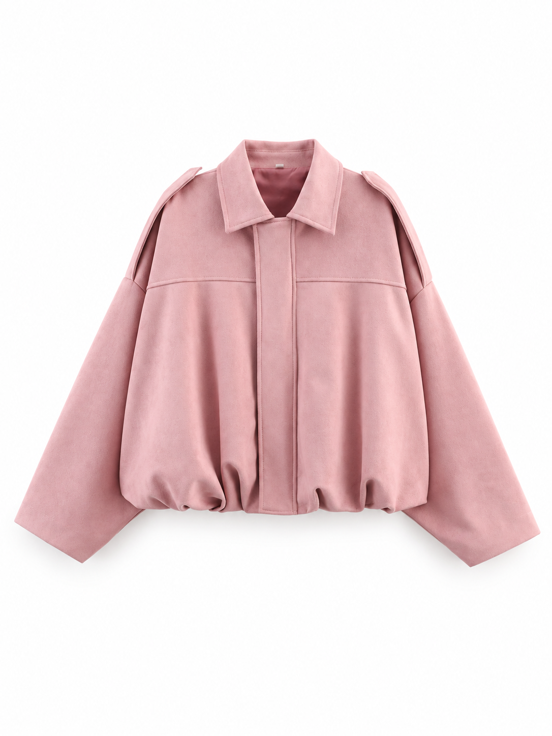 Pink Oversized Suede-Effect Bomber Jacket product view