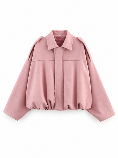 Pink Oversized Suede-Effect Bomber Jacket product view