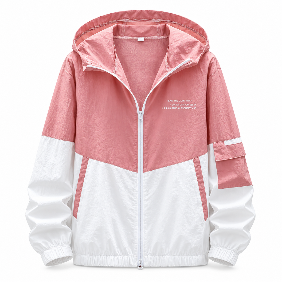 Pink white Lightweight Hooded Windbreaker product view