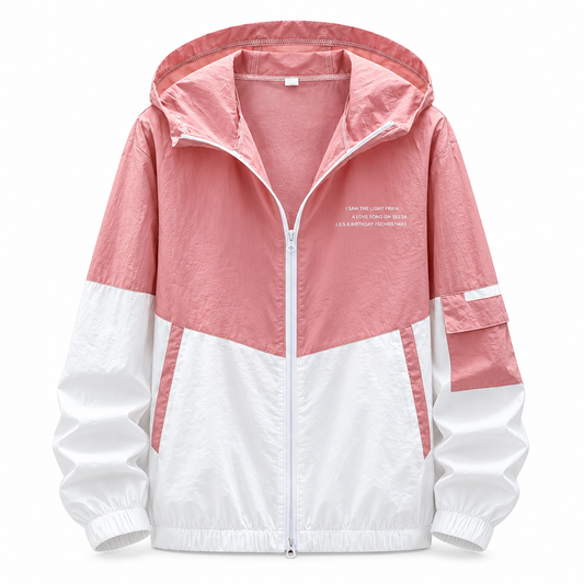 Pink white Lightweight Hooded Windbreaker product view