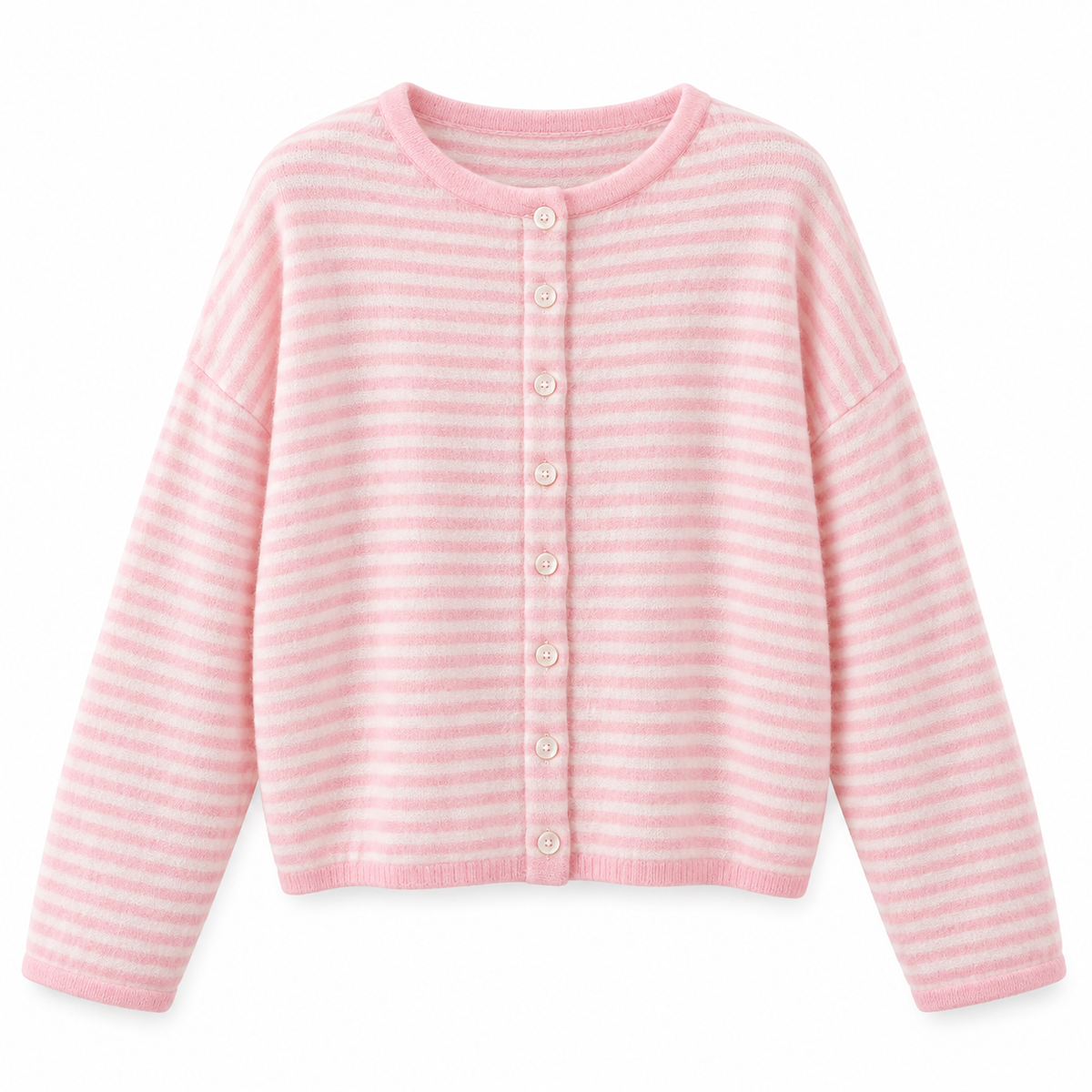 Pink white stripe Striped Button Knit Cardigan product view