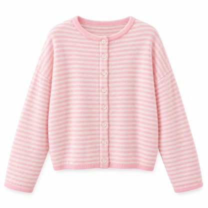 Pink white stripe Striped Button Knit Cardigan product view