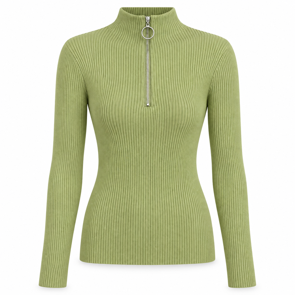 Pistachio Zip-Neck Knit Sweater product view