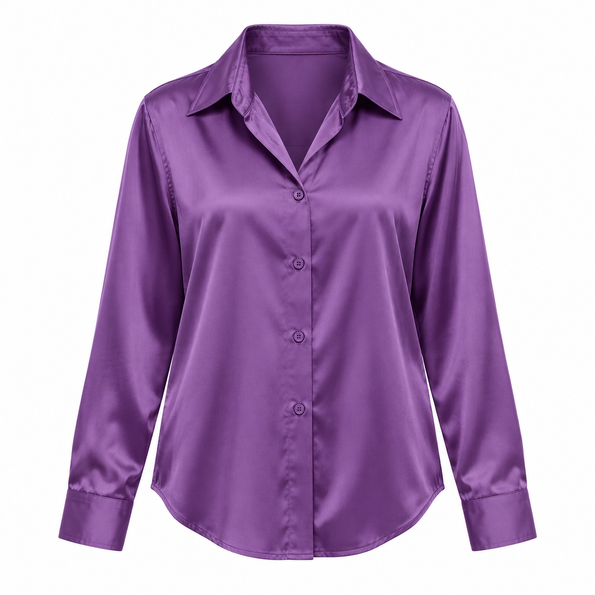 Purple Satin-Look Long-Sleeve Shirt product view