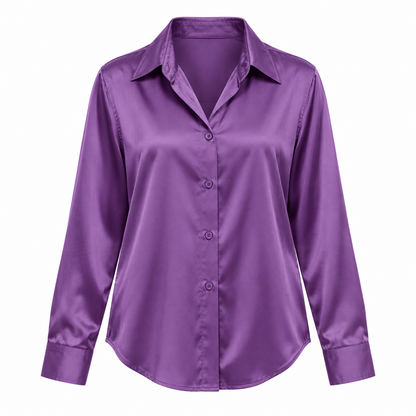 Purple Satin-Look Long-Sleeve Shirt product view