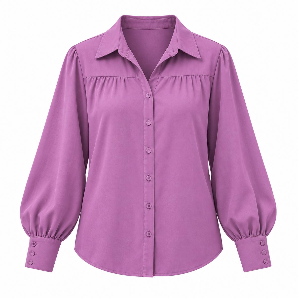 Lantern-Sleeve Button Blouse