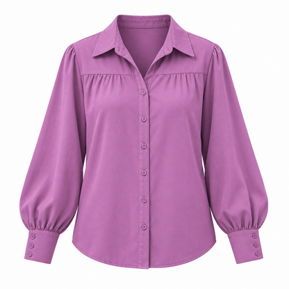 Lantern-Sleeve Button Blouse