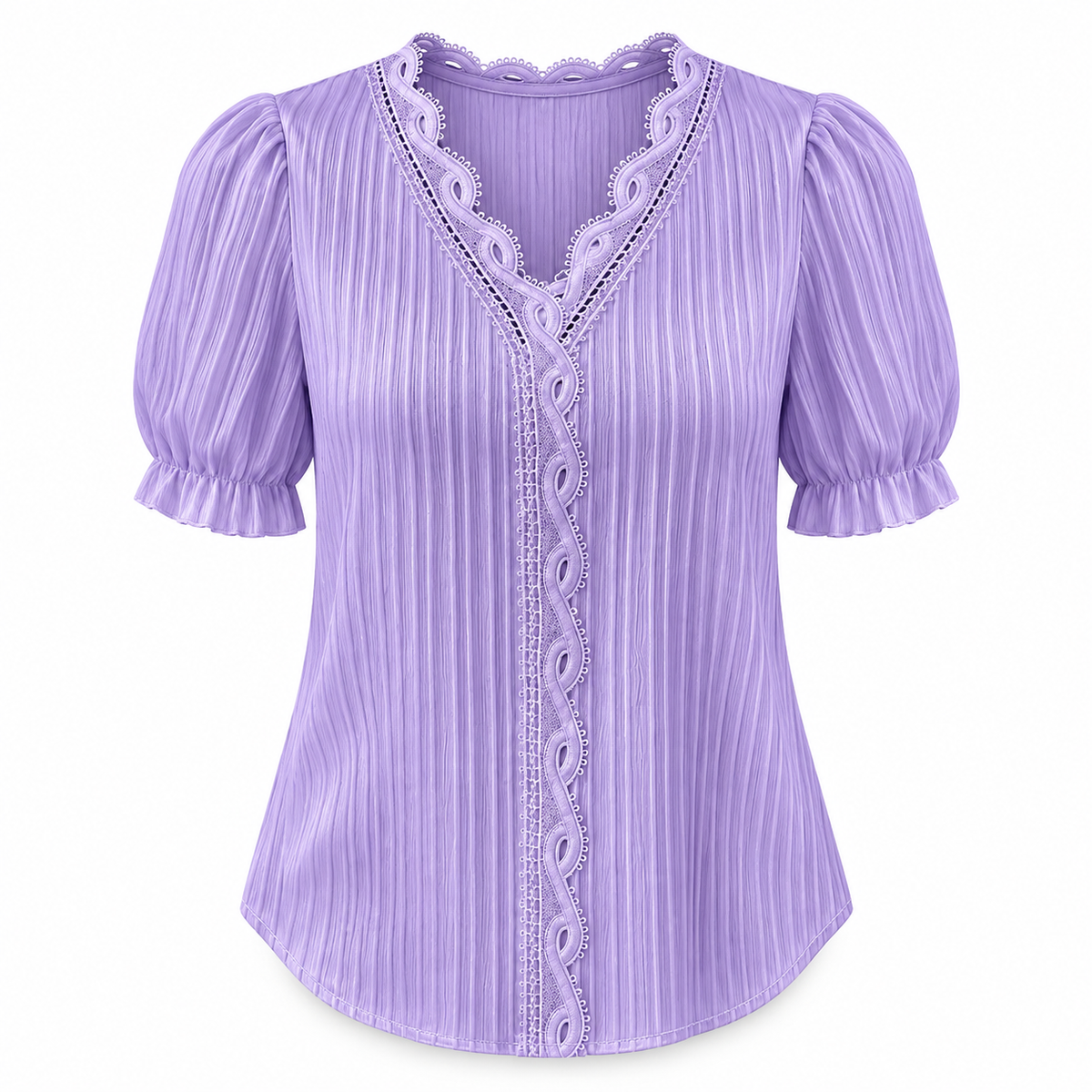 Lace-Trim V-Neck Blouse