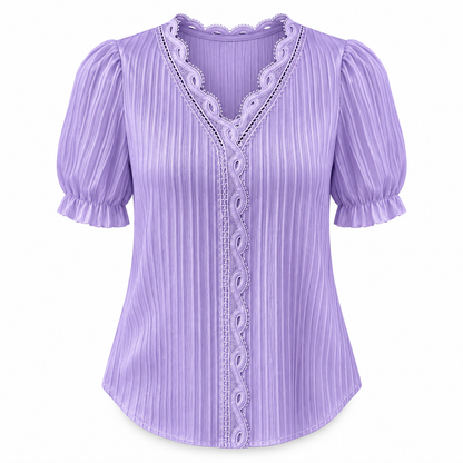 Lace-Trim V-Neck Blouse