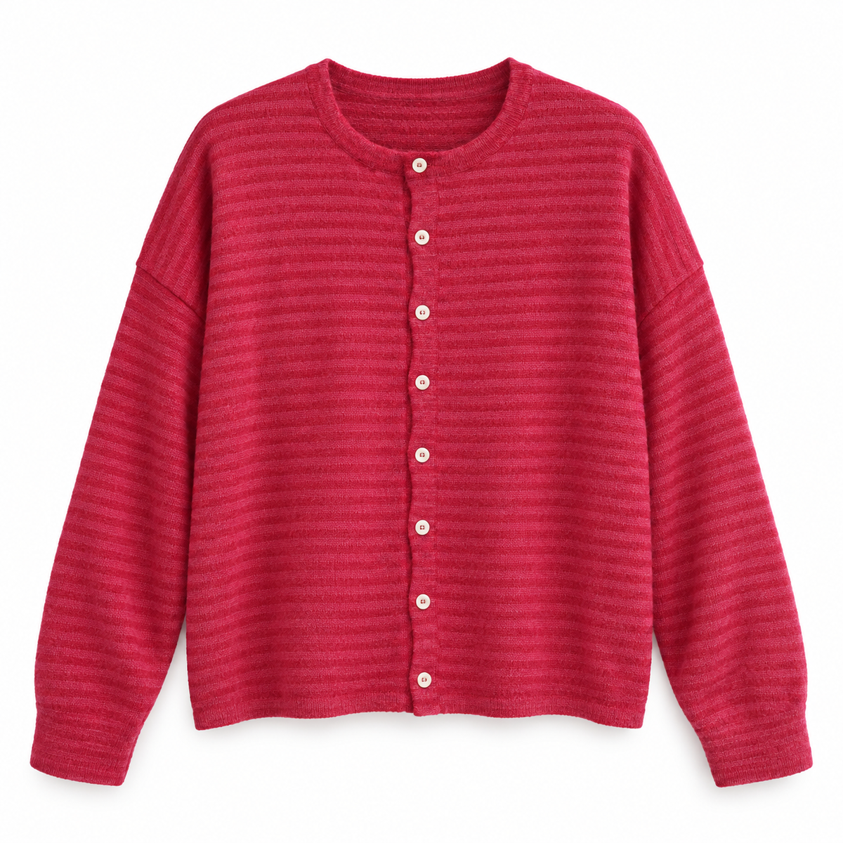 Raspberry Striped Button Knit Cardigan product view