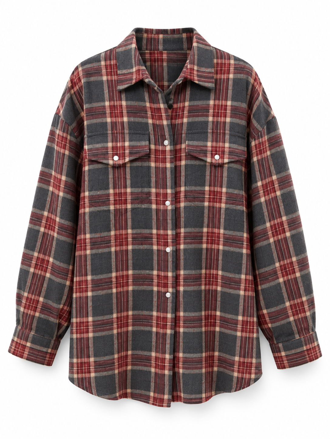 Red charcoal plaid Oversized Plaid Shirt product view