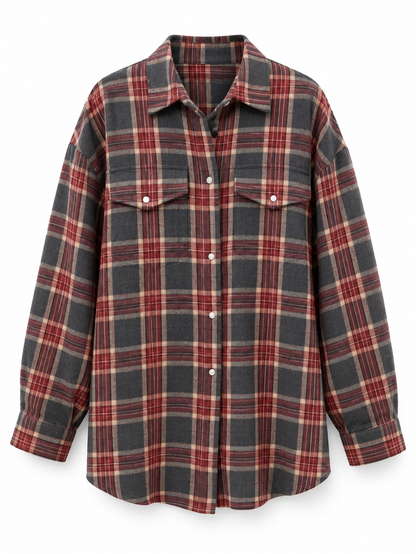 Red charcoal plaid Oversized Plaid Shirt product view