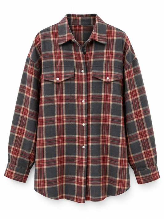 Red charcoal plaid Oversized Plaid Shirt product view