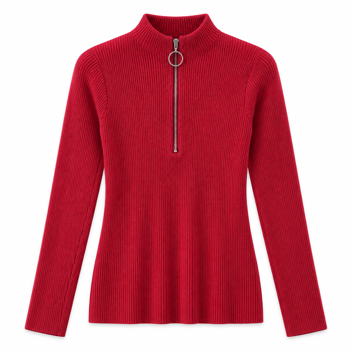 Red Zip-Neck Knit Sweater product view