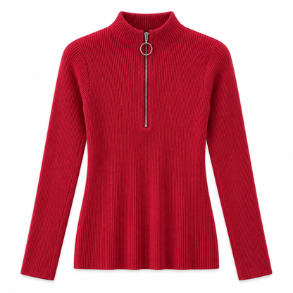 Red Zip-Neck Knit Sweater product view