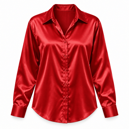 Red Satin-Look Long-Sleeve Shirt product view