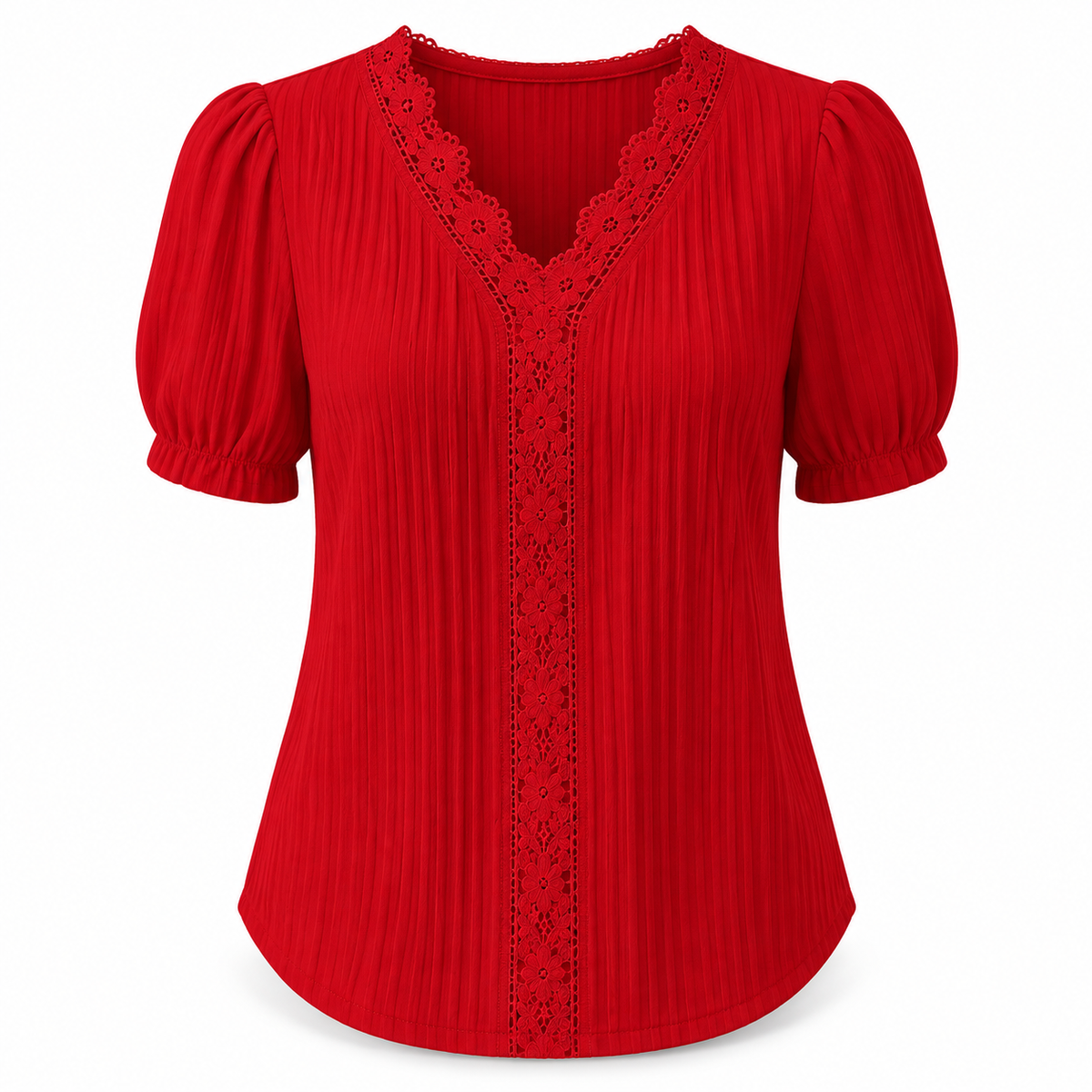 Lace-Trim V-Neck Blouse