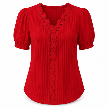 Lace-Trim V-Neck Blouse