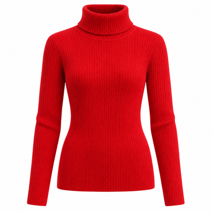 Red Soft Turtleneck Knit Sweater product view