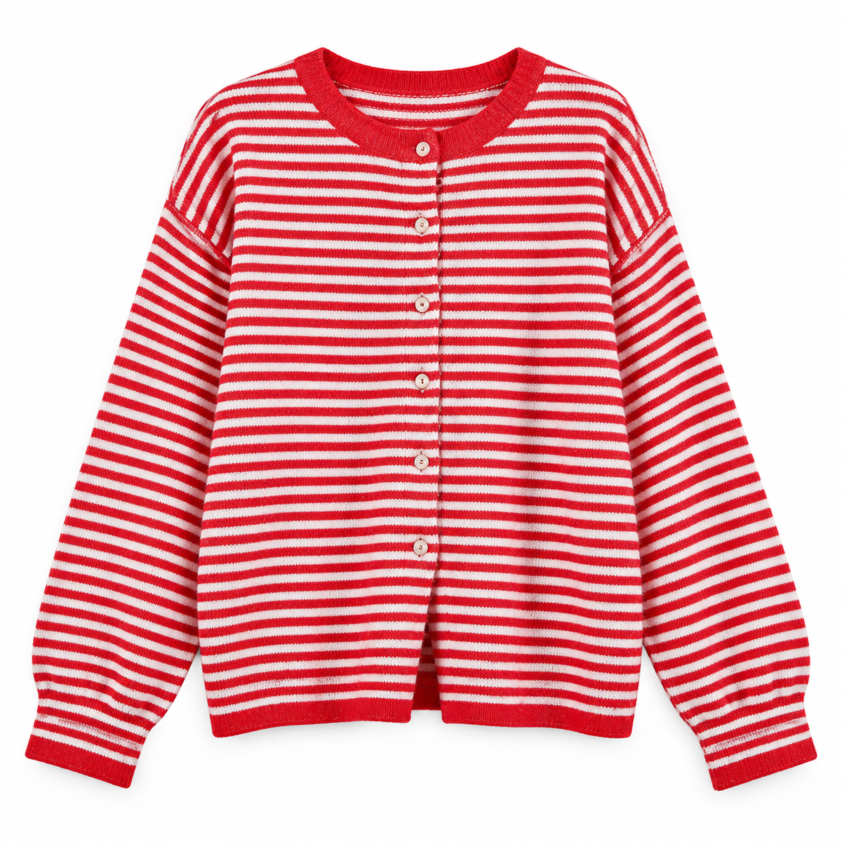 Red white stripe Striped Button Knit Cardigan product view