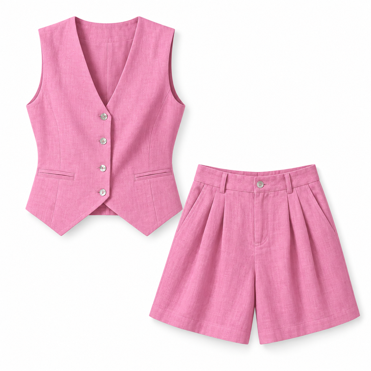 Rose pink Linen-Look Vest & Shorts Set product view