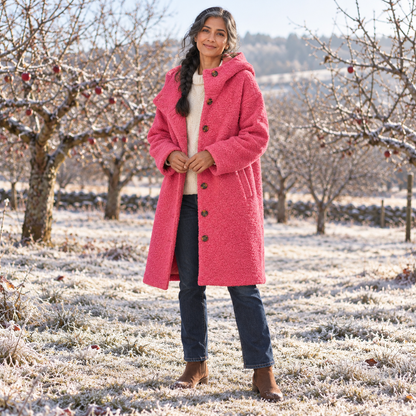 Manteau long à capuche et boutons