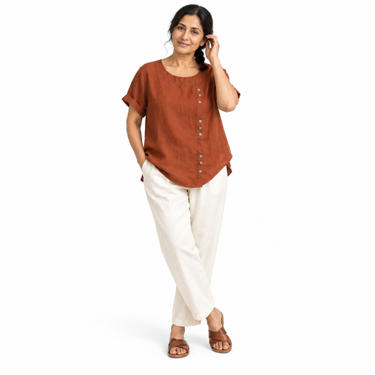 Relaxed Cotton-Linen Button Top