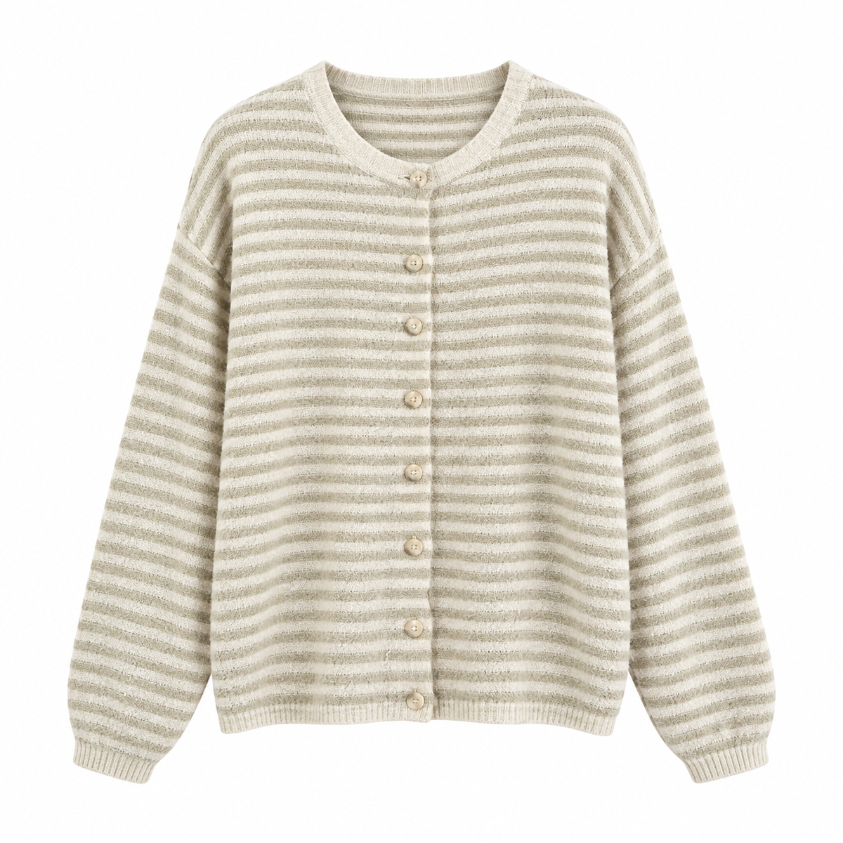 Sage cream stripe Striped Button Knit Cardigan product view