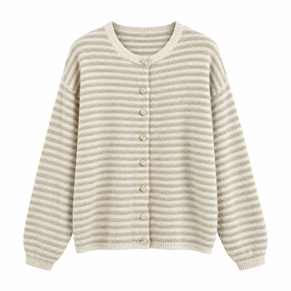 Sage cream stripe Striped Button Knit Cardigan product view