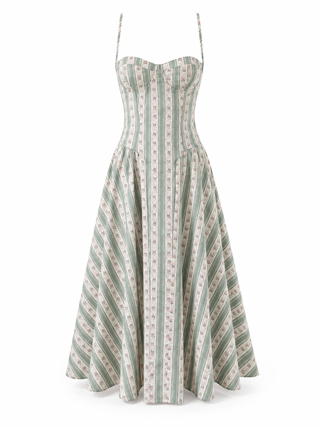 Sage pink floral Striped Floral Midi Dress product view