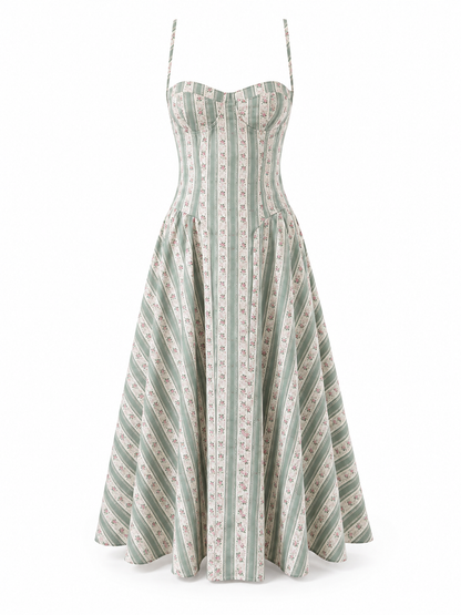 Sage pink floral Striped Floral Midi Dress product view