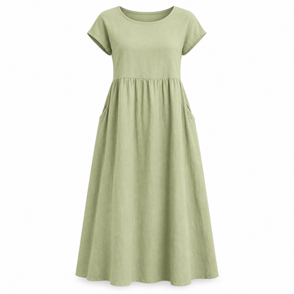 Relaxed Linen-Blend Midi Dress
