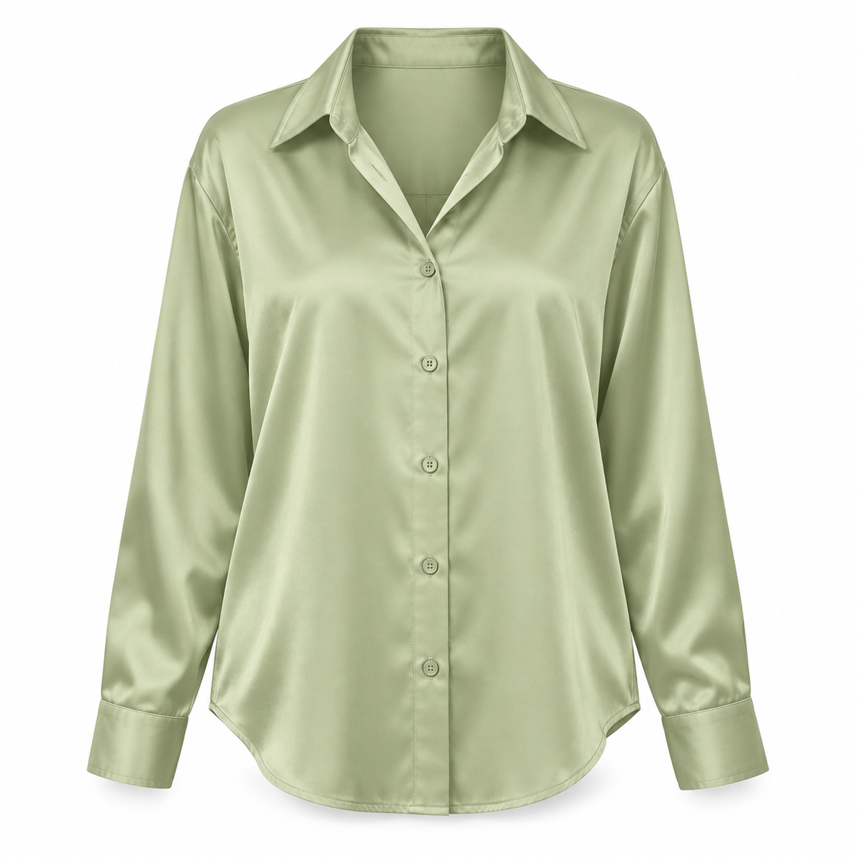 Sage Satin-Look Long-Sleeve Shirt product view