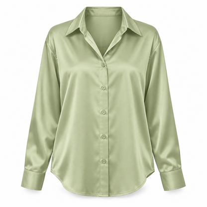 Sage Satin-Look Long-Sleeve Shirt product view