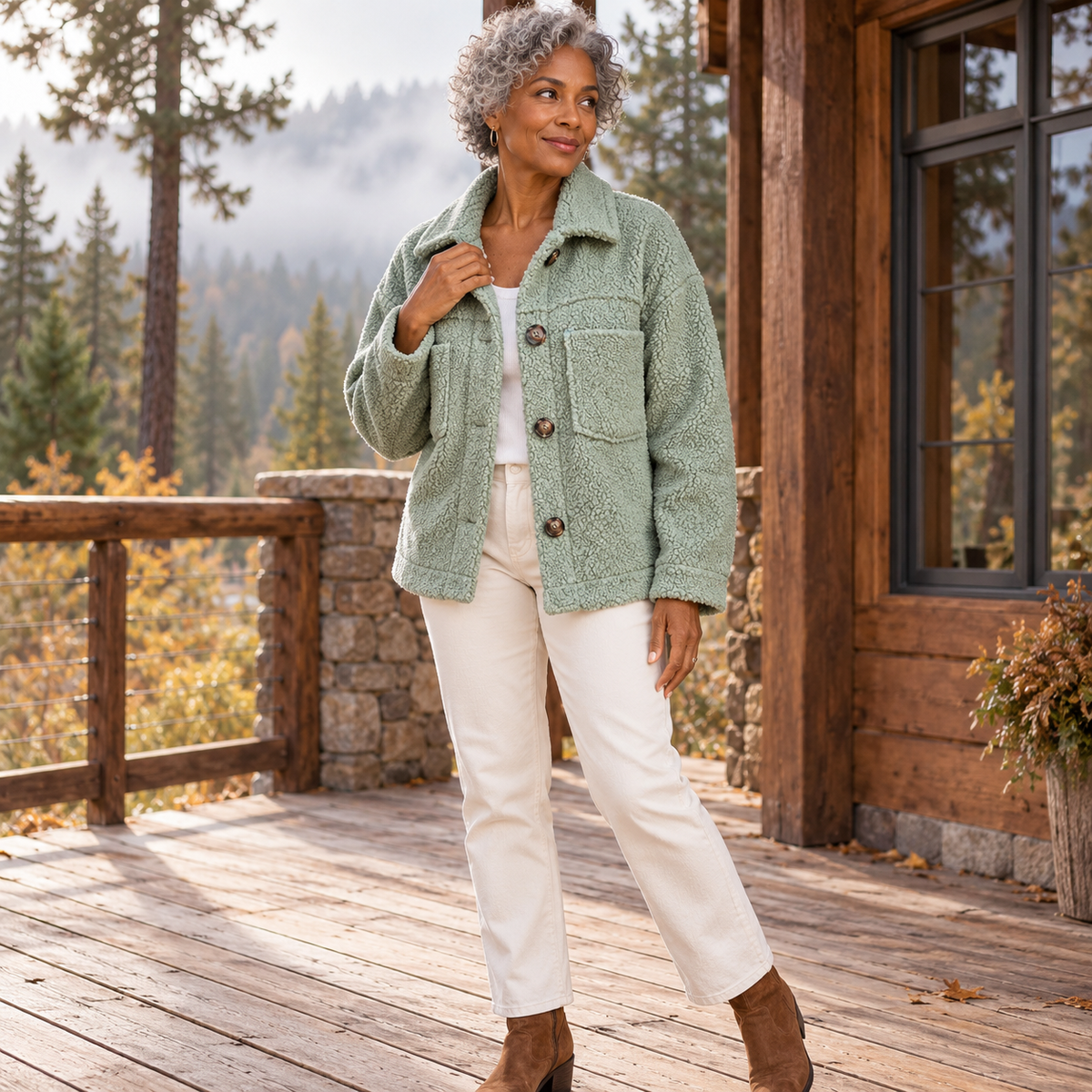 Veste en fausse fourrure douce à boutons