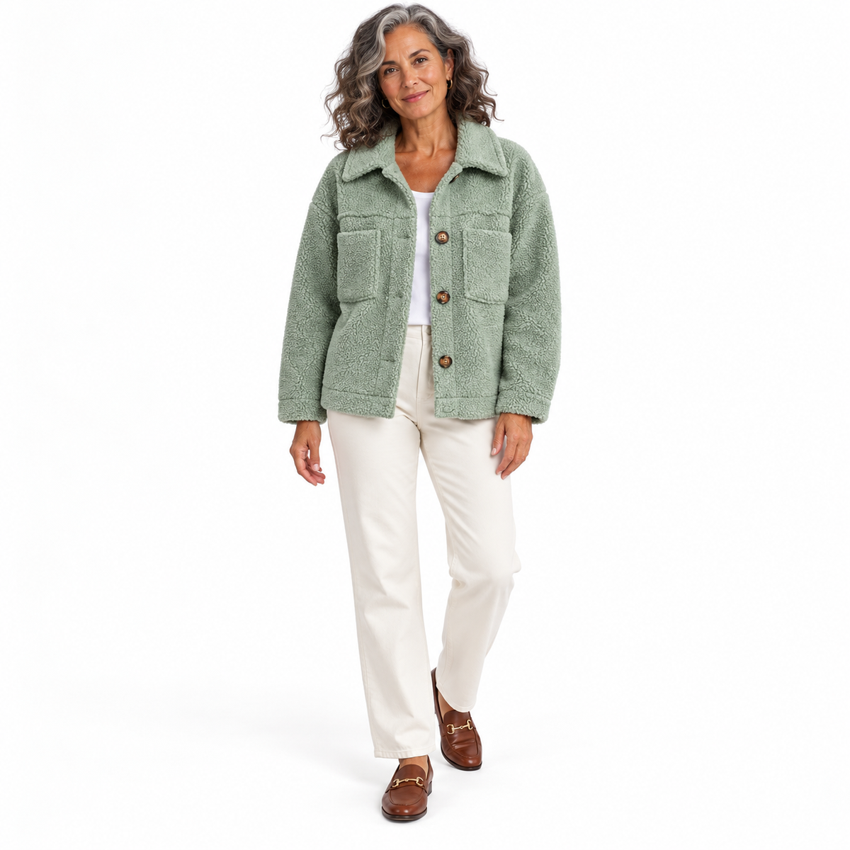 Veste en fausse fourrure douce à boutons