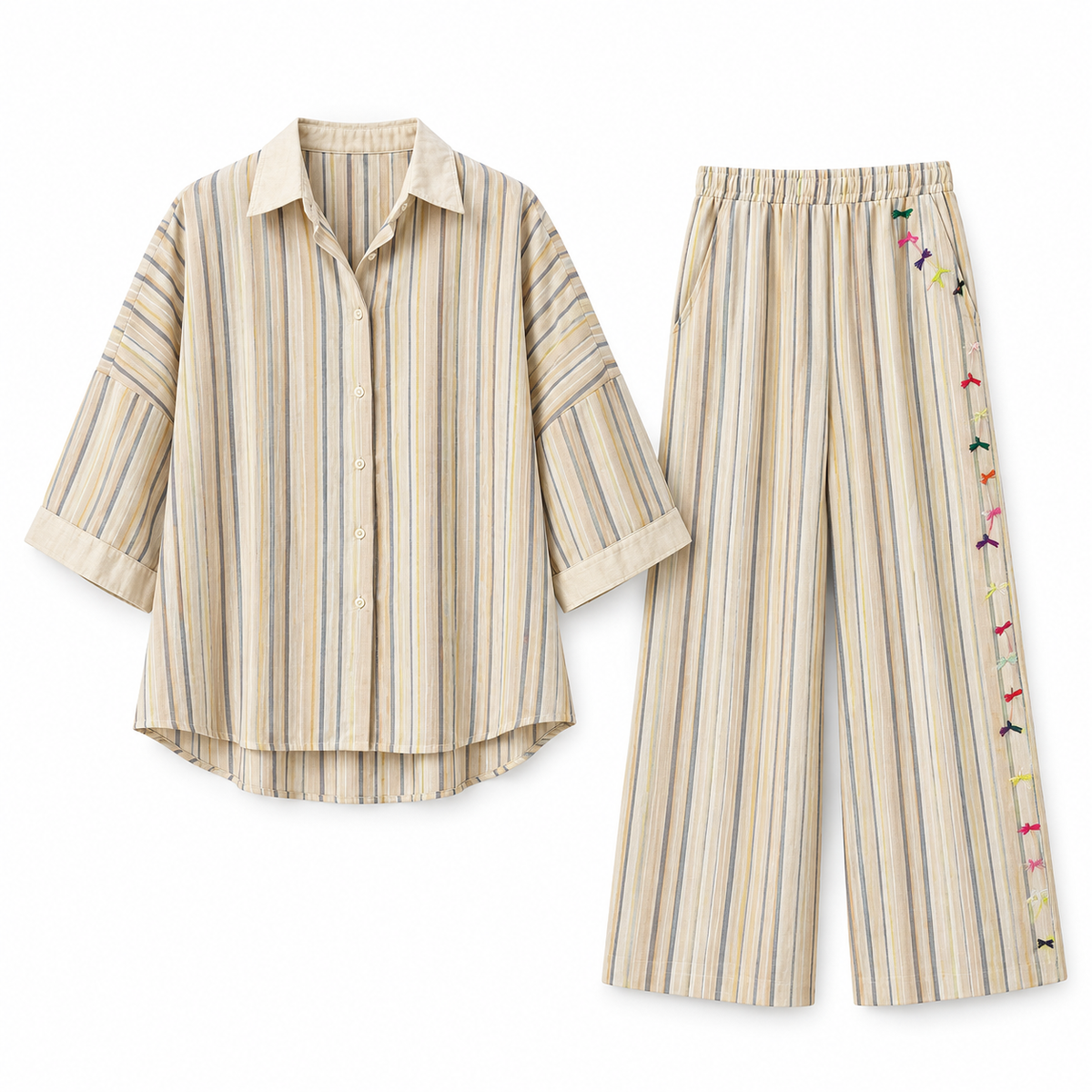 Sand stripe Striped Linen-Look Trouser Set product view