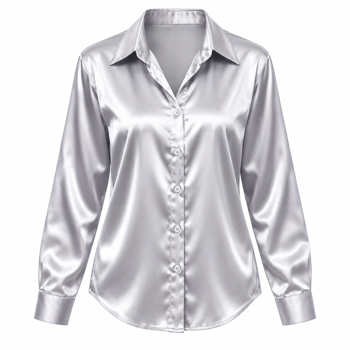 Silver Satin-Look Long-Sleeve Shirt product view