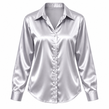 Silver Satin-Look Long-Sleeve Shirt product view