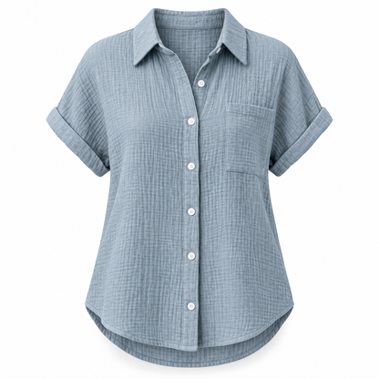 Slate blue Relaxed Cotton-Blend Short-Sleeve Shirt product view