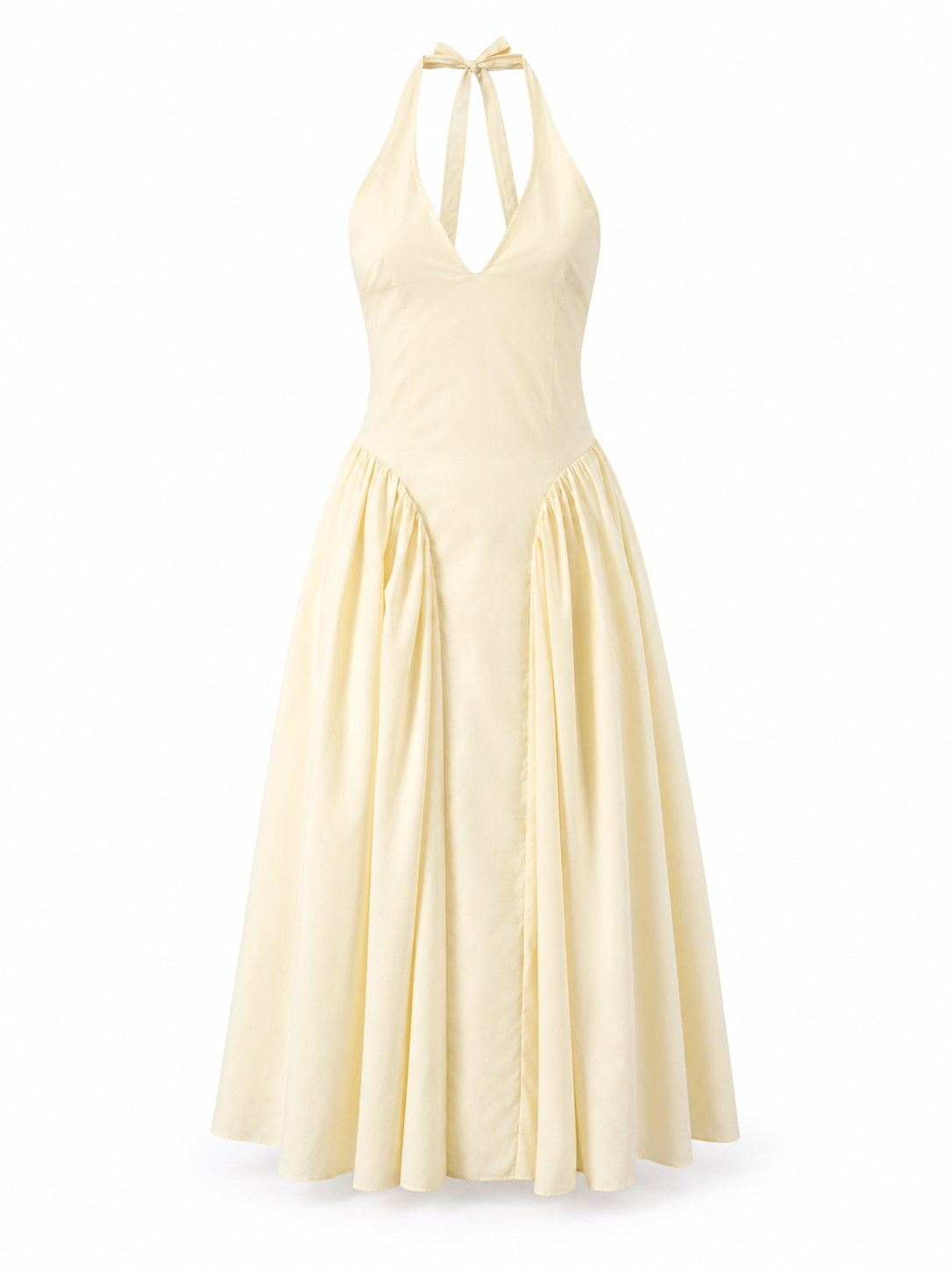 Solid cream Plaid Halter Midi Dress product view