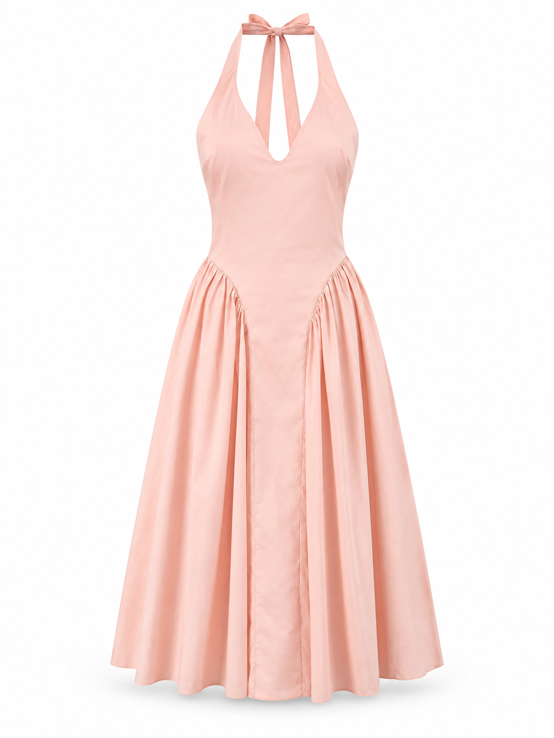 Solid pink Plaid Halter Midi Dress product view