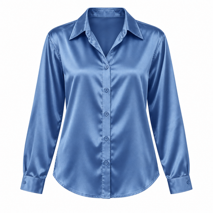 Steel blue Satin-Look Long-Sleeve Shirt product view